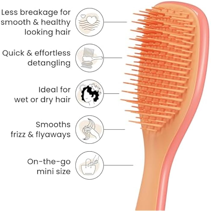 Tangle Teezer Mini The Ultimate Detangler Hairbrush |Gentle on Wet Hair | Two-Tiered Teeth & Comfortable Handle | Ideal for Kids And Travel | Reduces Knots & Breakage | Salmon Pink & Apricot - Image 4